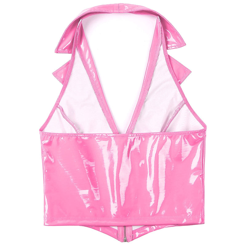 Kawaii Zip-Up Candy Pink Latex Vest Crop Top