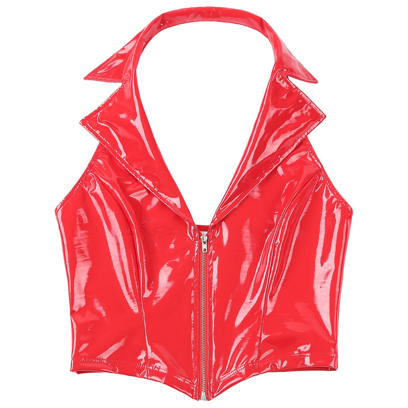 Kawaii Zip-Up Candy Pink Latex Vest Crop Top