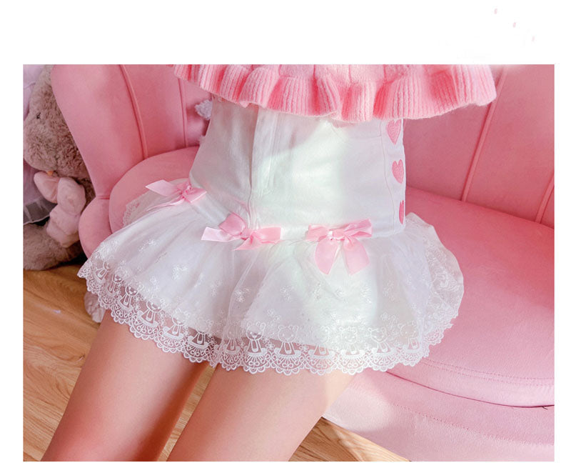 Lace Ribbon Lolita Skirt - bow skirt, bowknot, bows, fairy kei, girly