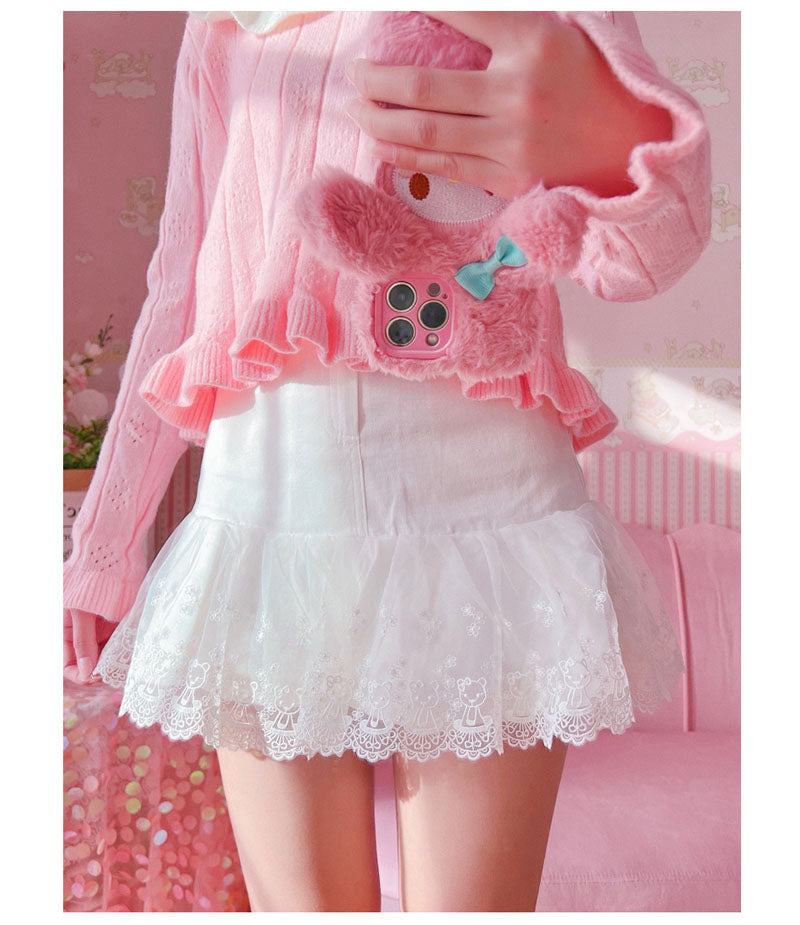 Lace Ribbon Lolita Skirt - bow skirt, bowknot, bows, fairy kei, girly