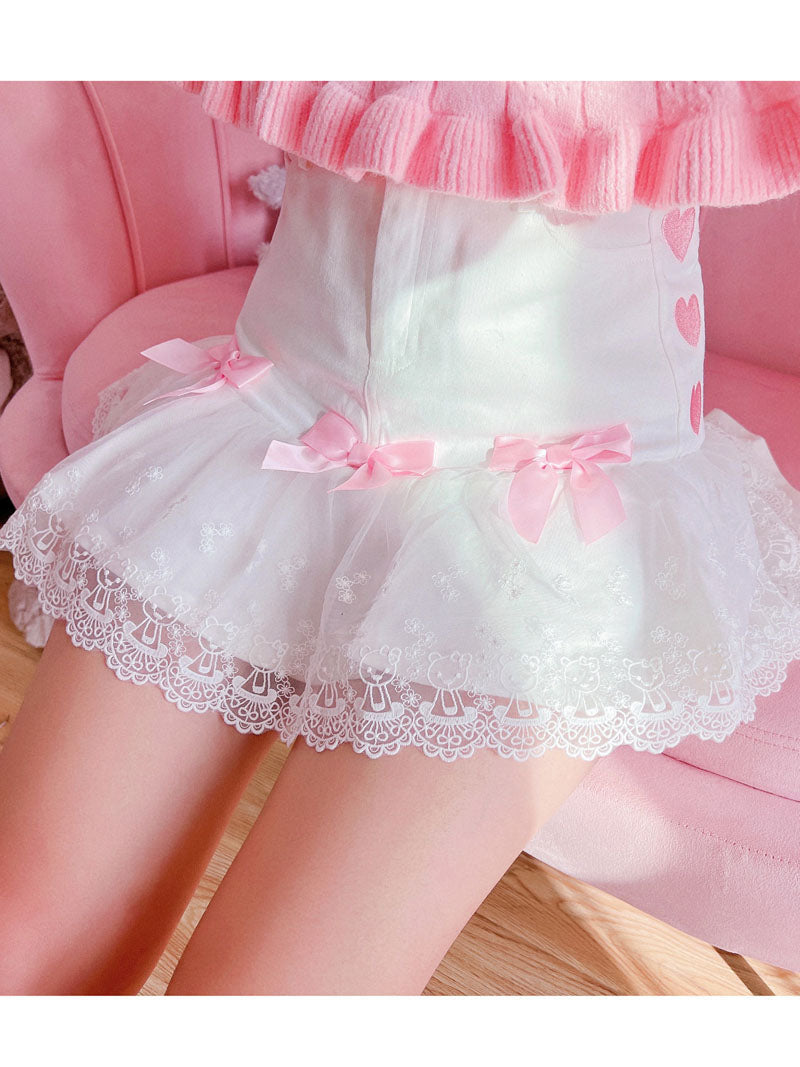 Lace Ribbon Lolita Skirt - bow skirt, bowknot, bows, fairy kei, girly