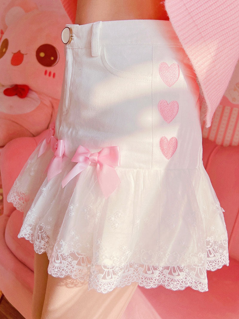 Lace Ribbon Lolita Skirt - bow skirt, bowknot, bows, fairy kei, girly