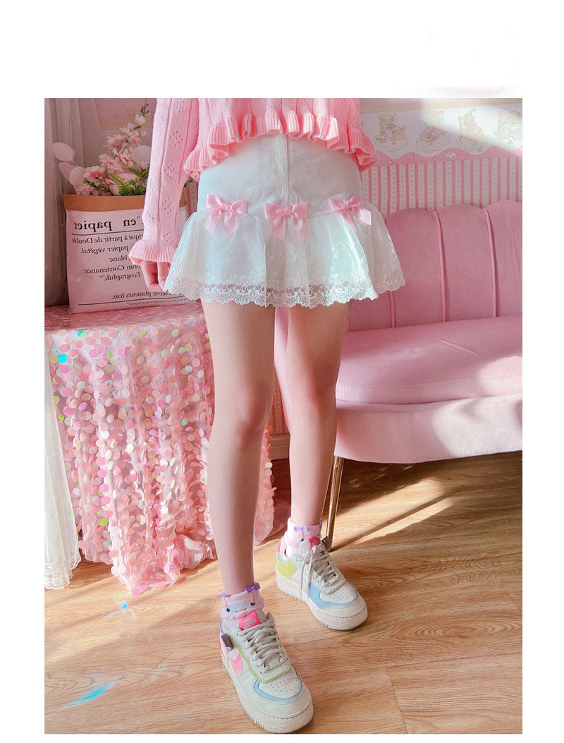 Lace Ribbon Lolita Skirt - bow skirt, bowknot, bows, fairy kei, girly