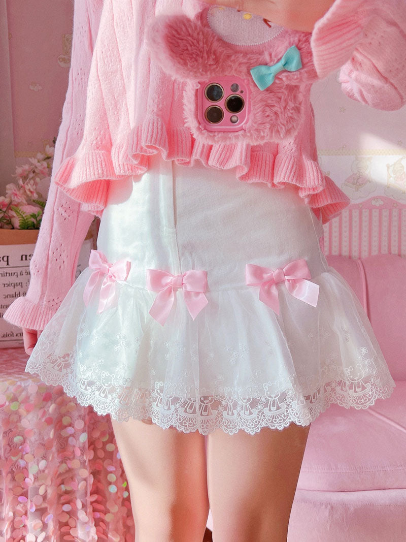 Lace Ribbon Lolita Skirt - bow skirt, bowknot, bows, fairy kei, girly