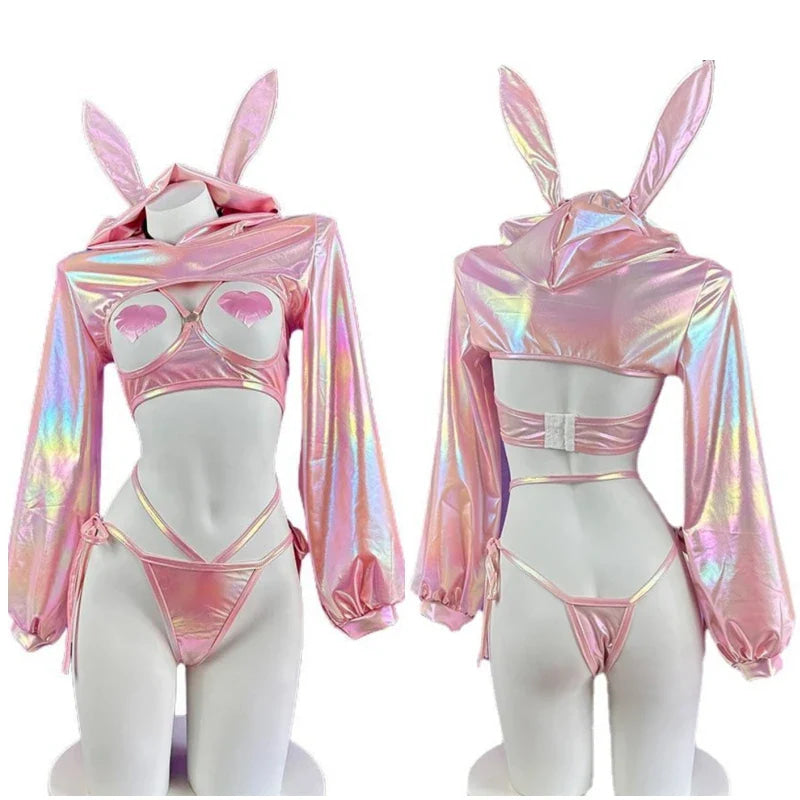 Laser Rave Bunny Holographic Cosplay Lingerie Set