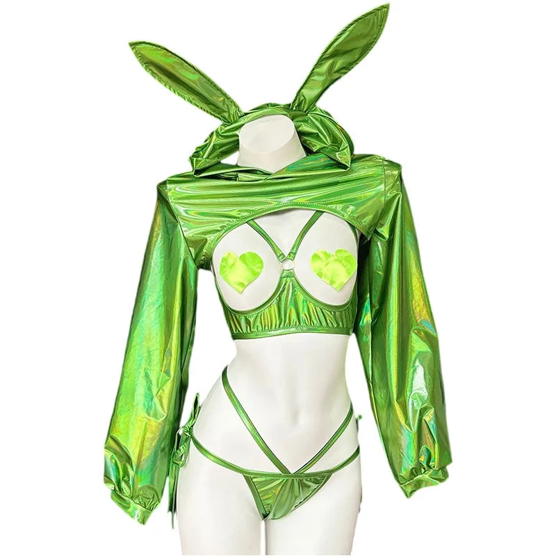 Laser Rave Bunny Holographic Cosplay Lingerie Set