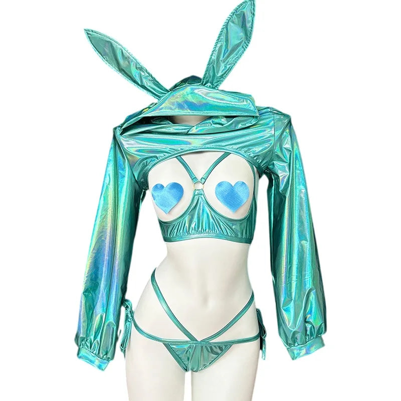 Laser Rave Bunny Holographic Cosplay Lingerie Set