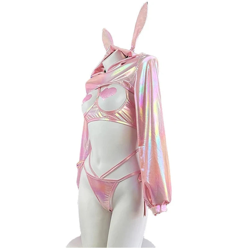 Laser Rave Bunny Holographic Cosplay Lingerie Set