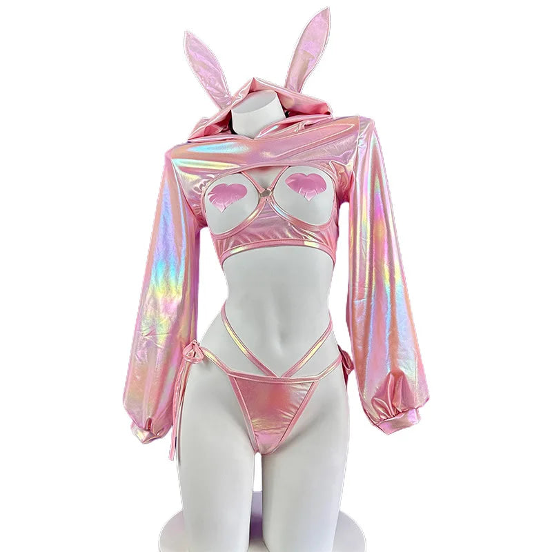 Laser Rave Bunny Holographic Cosplay Lingerie Set