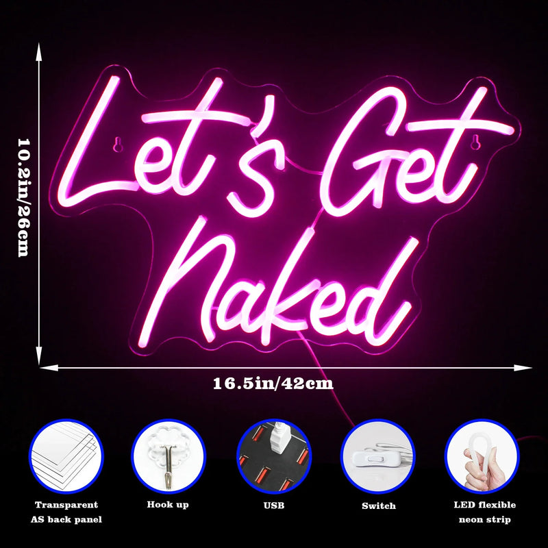 Let’s Get Naked LED Bedroom Sign - sign, light up lighting, neon streamer