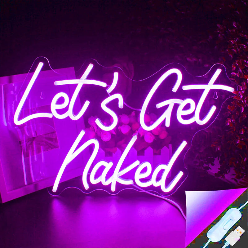 Let’s Get Naked LED Bedroom Sign - sign, light up lighting, neon streamer