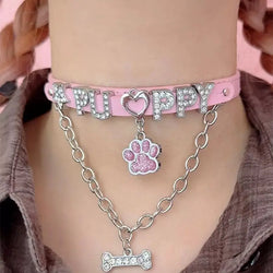 Little Puppy Collar - Pink - choker, chokers, collared, collars, necklace