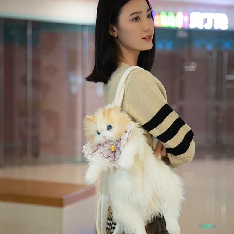 Luxury Simulated Kitten Cat Plush Backpack Bag