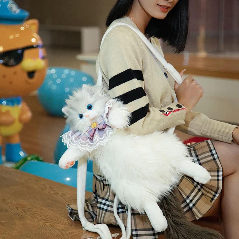 Luxury Simulated Kitten Cat Plush Backpack Bag
