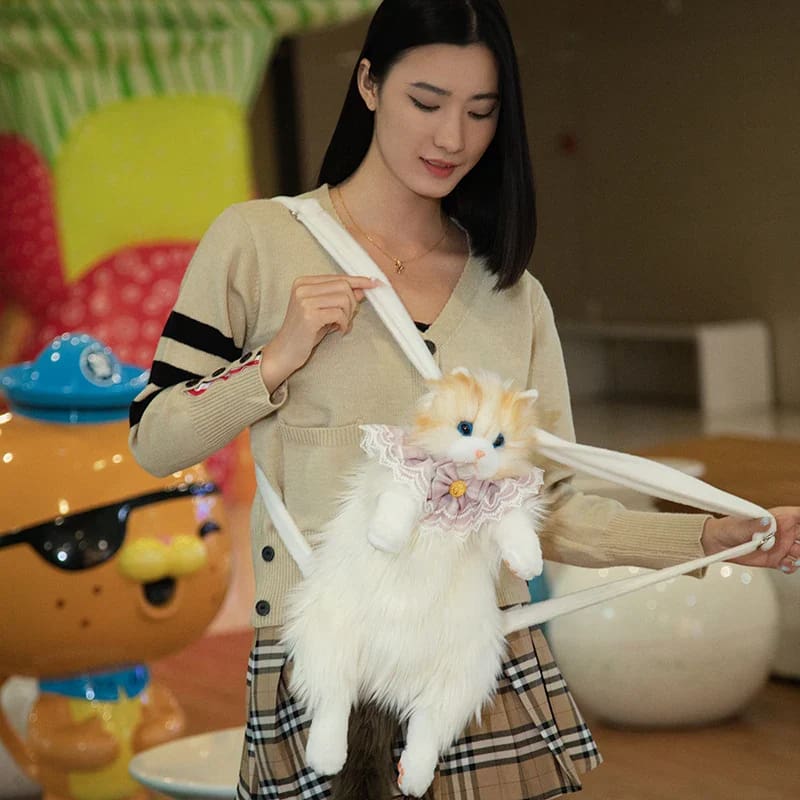 Luxury Simulated Kitten Cat Plush Backpack Bag