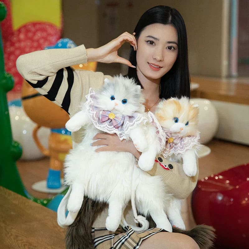 Luxury Simulated Kitten Cat Plush Backpack Bag