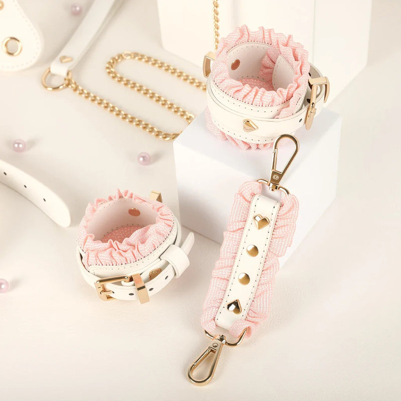 Luxury Vegan Leather White & Pink Bondage Play Set