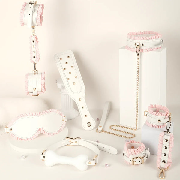 Luxury Vegan Leather White & Pink Bondage Play Set