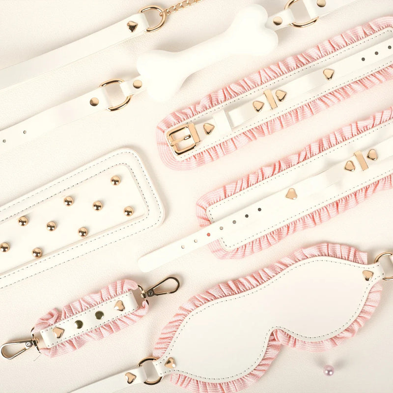 Luxury Vegan Leather White & Pink Bondage Play Set