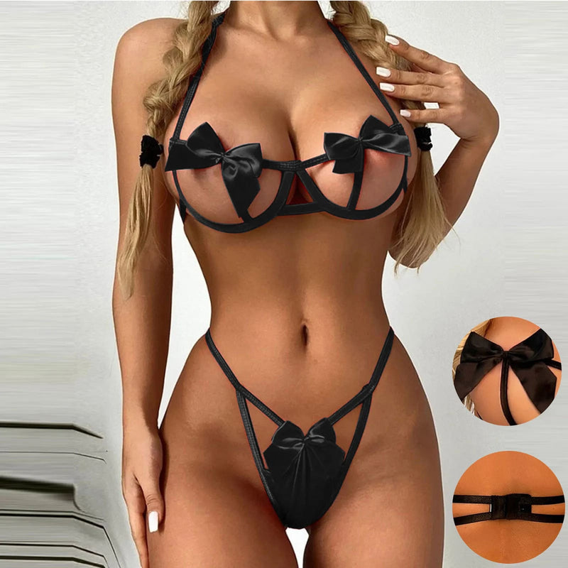 Micro Mini Ribbon Two Piece Lingerie Bikini Set