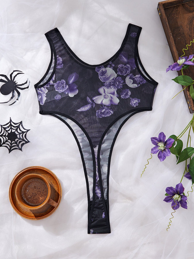 Micro Sheer Halloween Thong Bodysuit
