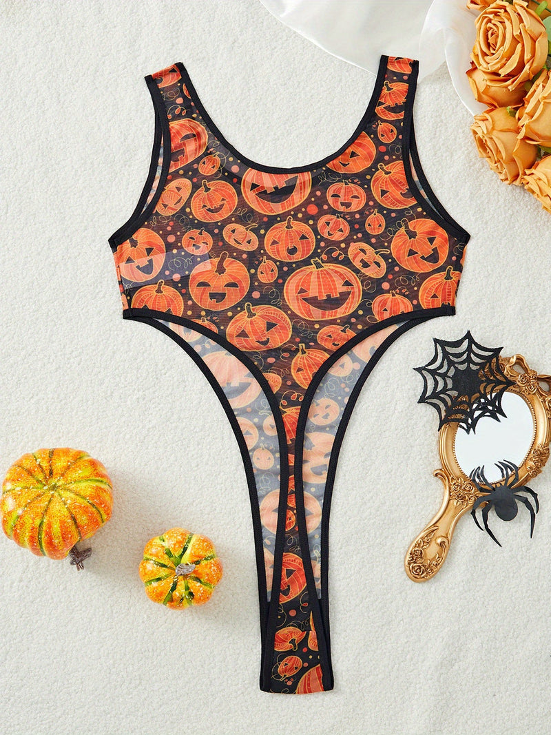 Micro Sheer Halloween Thong Bodysuit