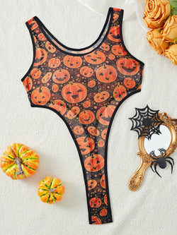 Micro Sheer Halloween Thong Bodysuit