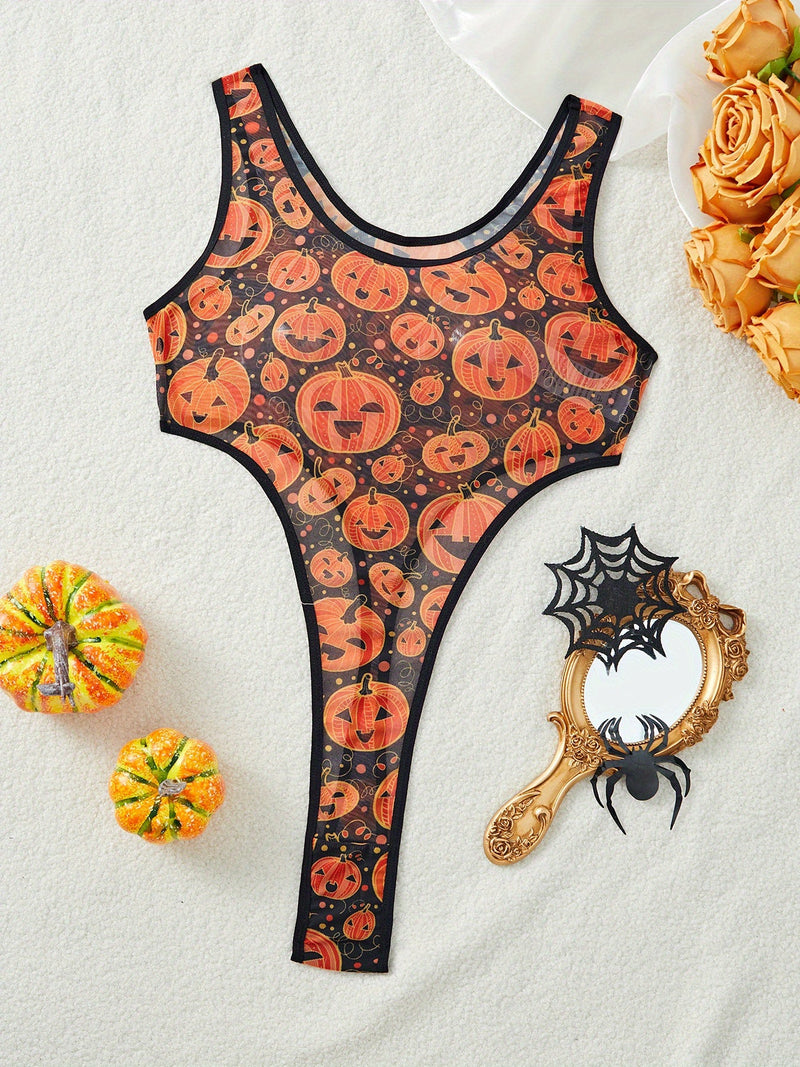 Micro Sheer Halloween Thong Bodysuit