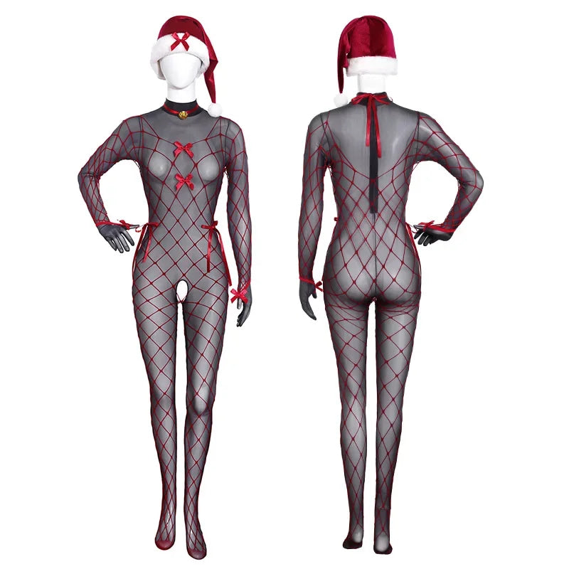 Naughty List Fishnet Christmas Bodystocking Lingerie Set