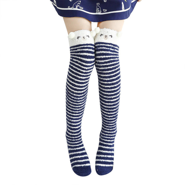 Navy Bear Thigh Highs - furry socks, fuzzy, fuzzy kawaii, kawaii fashion