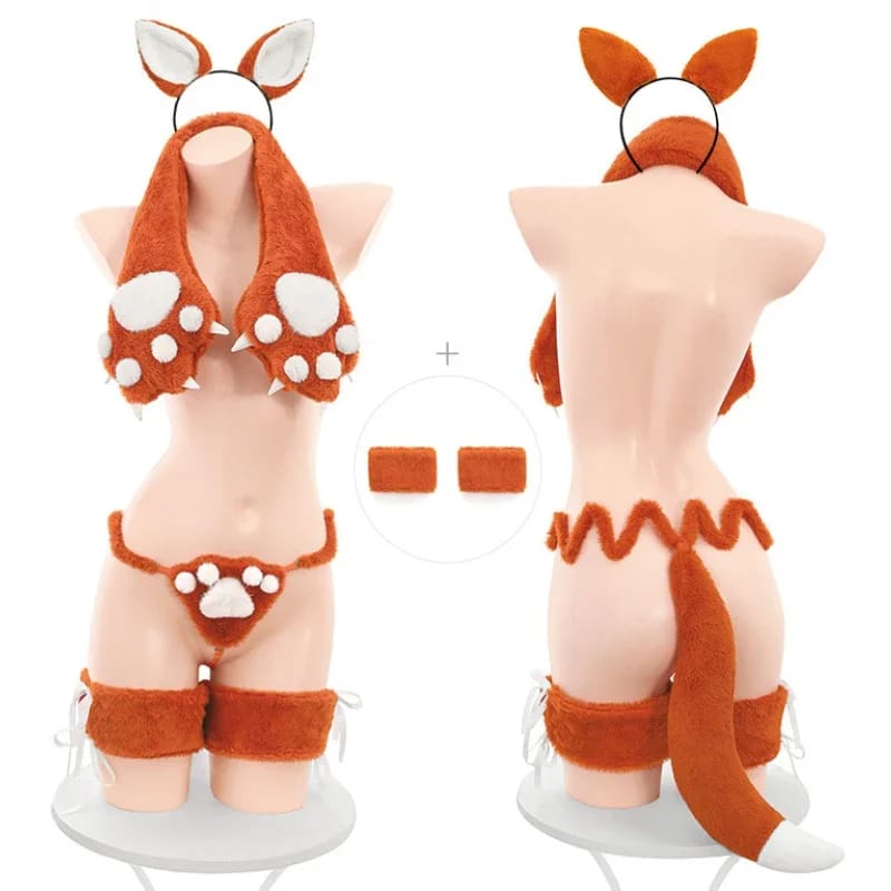 Orange Spicy Kitsune Fox Cosplay Lingerie Costume Set