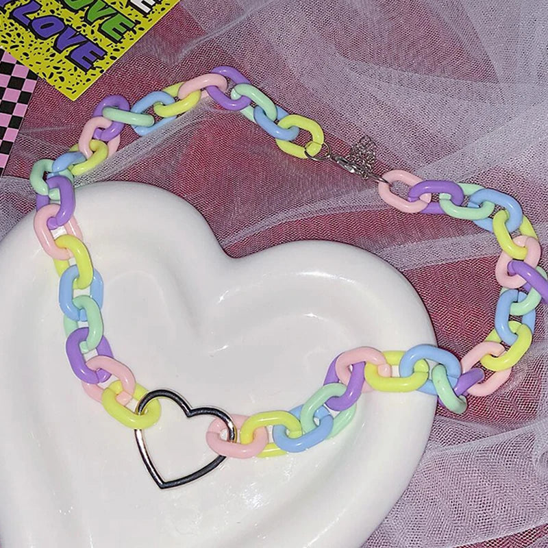 Pastel Chain Heart Collar - chokers, gay pride, necklace, necklaces, rainbow