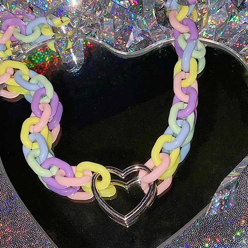 Pastel Chain Heart Collar - chokers, gay pride, necklace, necklaces, rainbow