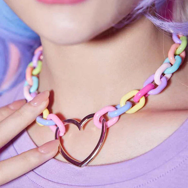 Pastel Chain Heart Collar - chokers, gay pride, necklace, necklaces, rainbow