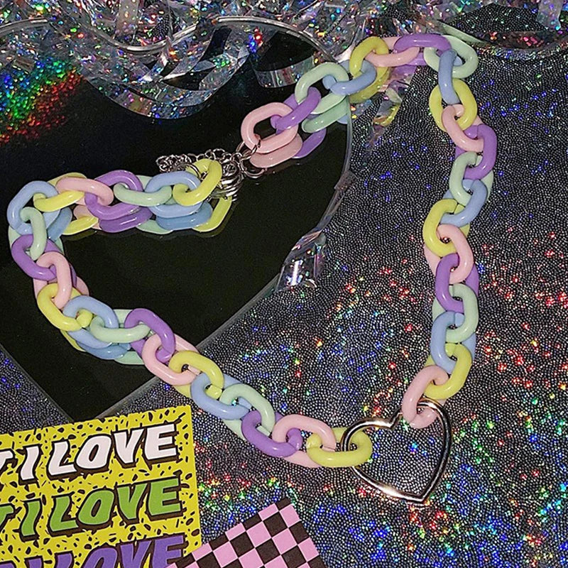 Pastel Chain Heart Collar - chokers, gay pride, necklace, necklaces, rainbow