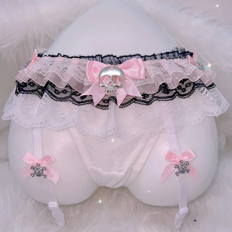 Pastel Goth Babydoll Skull Thong & Garter Set