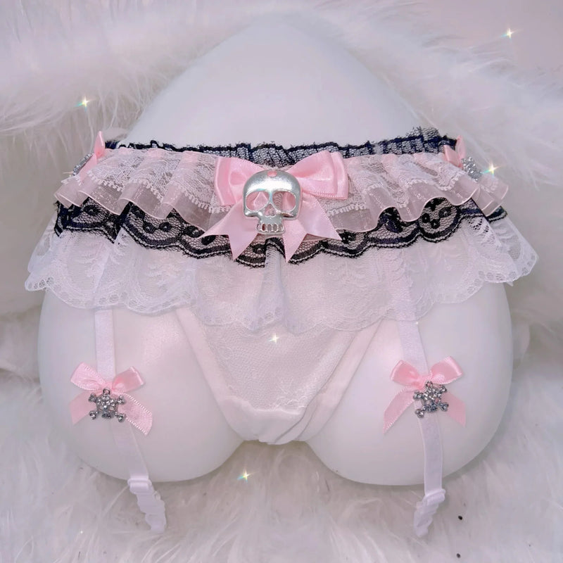 Pastel Goth Babydoll Skull Thong & Garter Set