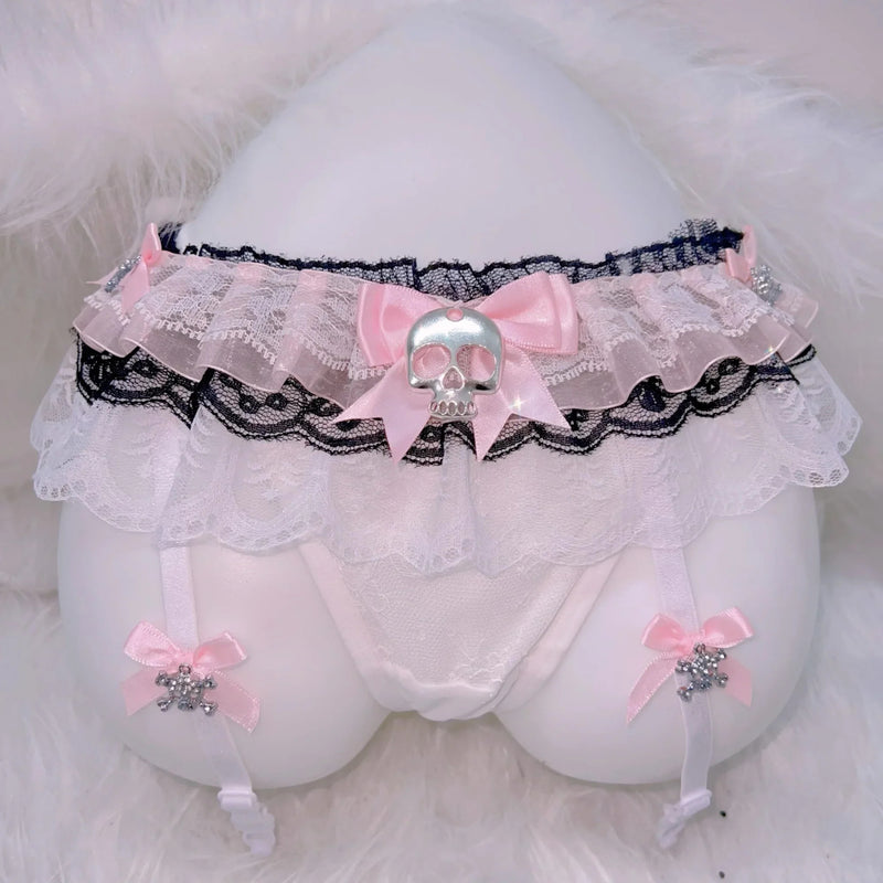 Pastel Goth Babydoll Skull Thong & Garter Set