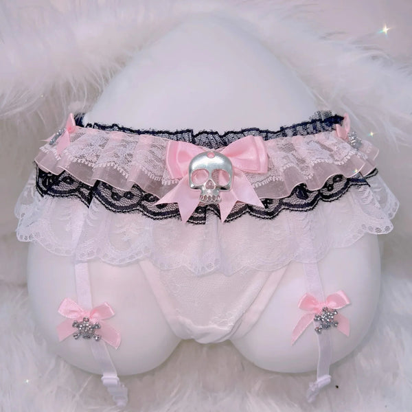 Pastel Goth Babydoll Skull Thong & Garter Set