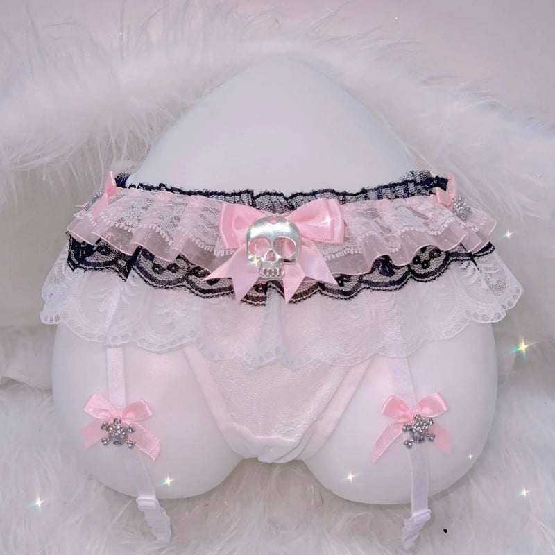 Pastel Goth Babydoll Skull Thong & Garter Set