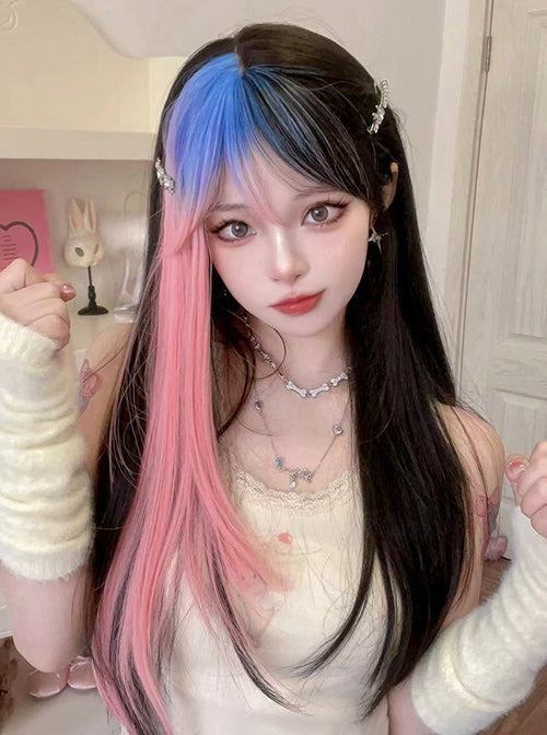 Pastel Goth Money Piece Wig - bangs, brown wig, cosplay, fringe, hair