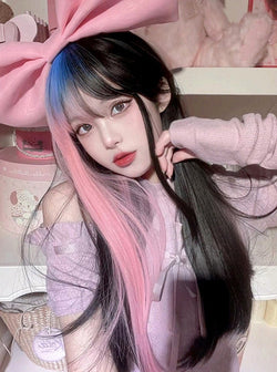 Pastel Goth Money Piece Wig - bangs, brown wig, cosplay, fringe, hair