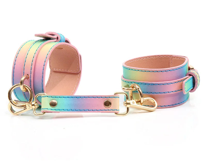 Pastel Rainbow Cuffs - gay pride, hand cuffs, handcuffs, rainbow, vegan