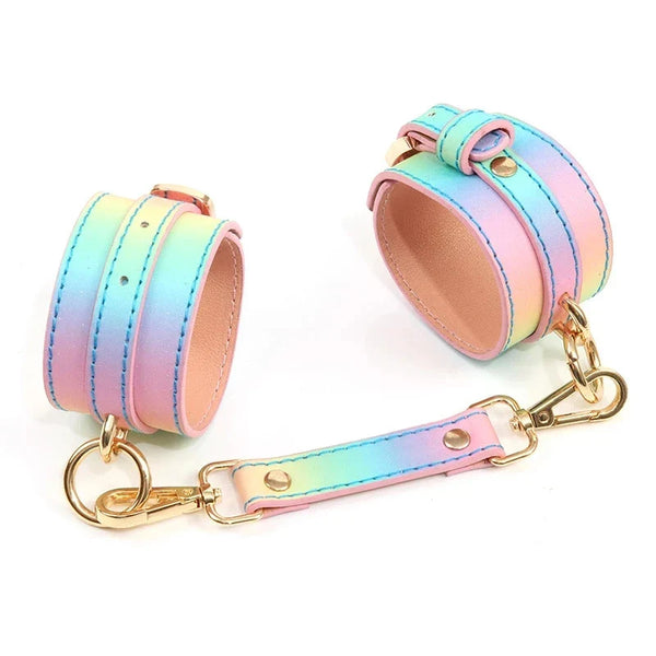 Pastel Rainbow Cuffs - gay pride, hand cuffs, handcuffs, rainbow, vegan