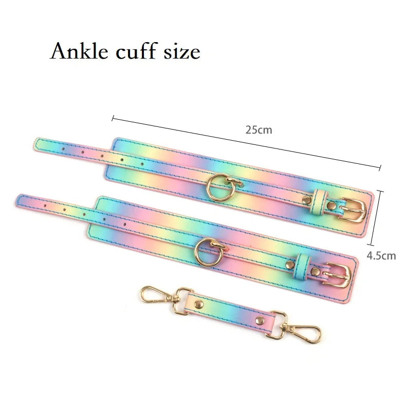 Pastel Rainbow Cuffs - gay pride, hand cuffs, handcuffs, rainbow, vegan