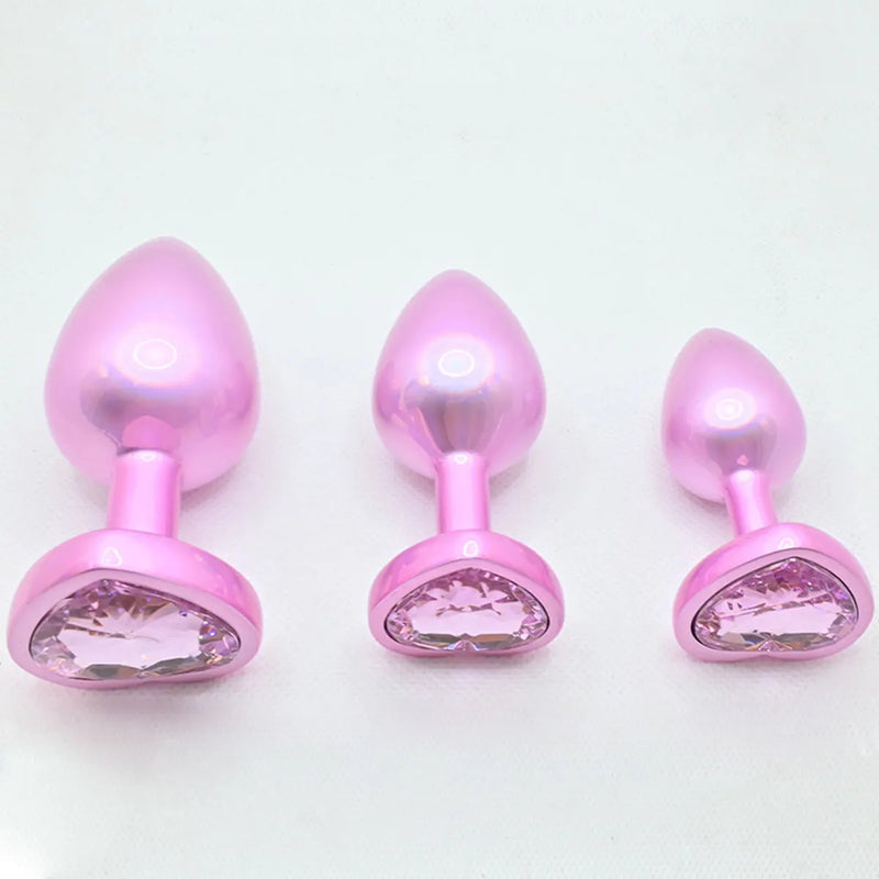 Pearlized Pink Heart Shaped Rhinestone Butt Plugs