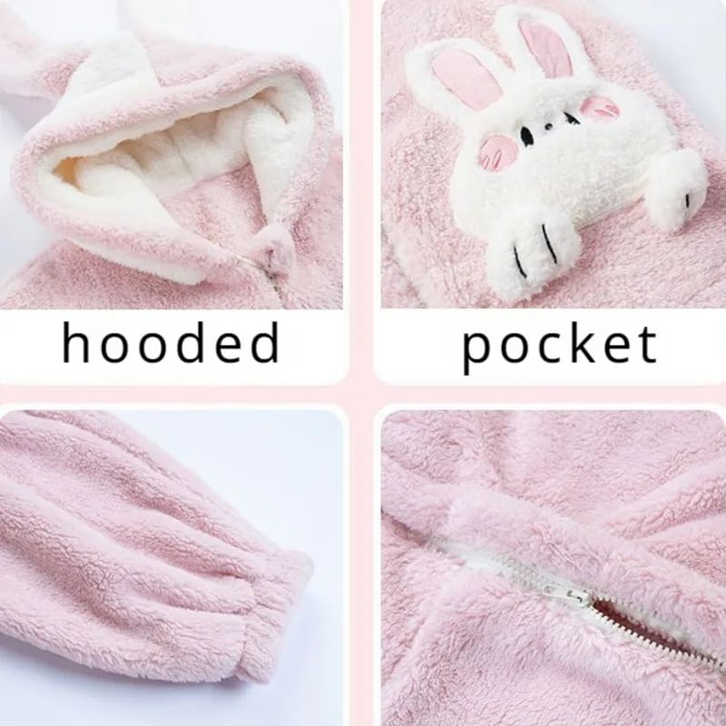 Pink Fuzzy Bunny Pajama Set Soft Plush Cozy Robe and Slippers