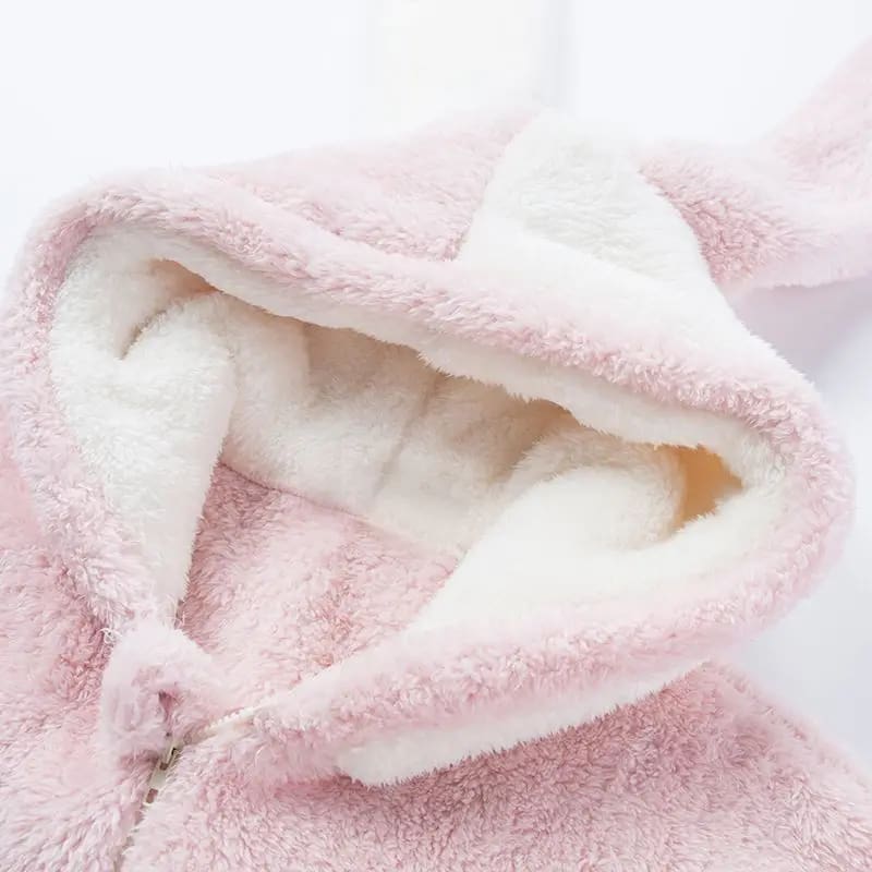 Pink Fuzzy Bunny Pajama Set Soft Plush Cozy Robe and Slippers