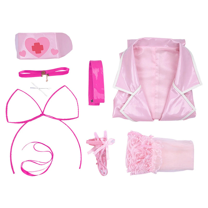 Pink Latex Nurse Cosplay Costume Cute Kawaii