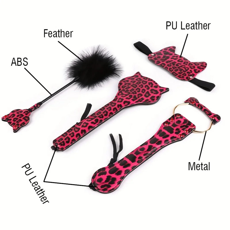 Pink Leopard Print Play Kit With Blindfold Paddles and Whp